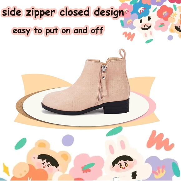 Coutgo Girl’s Kids Ankle Boots Round Toe Faux Suede Low Block Heel Platform - Picture 3 of 7